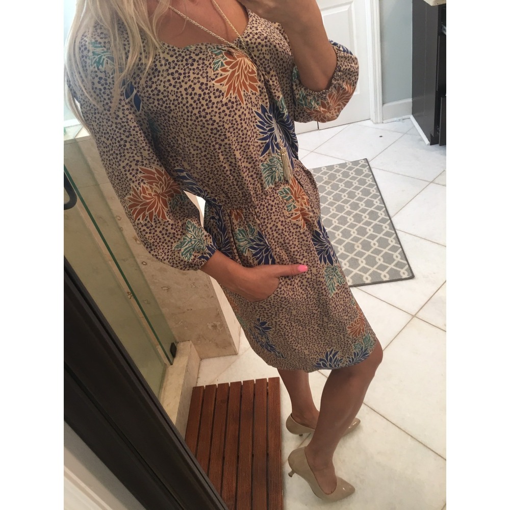 Anthropologie Corey Lynn Calter Silk Dress Brown Blue Floral Leopard Mini Small